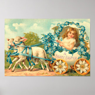 Easter Egg Carriage Vintage Floral Poster