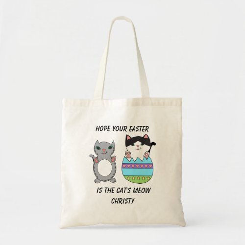 Easter Egg Cats Cute Funny Name Personalize  Tote Bag