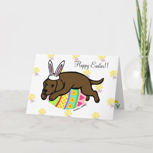 Easter Egg Chocolate Labrador Cartoon Holiday Card (Front)