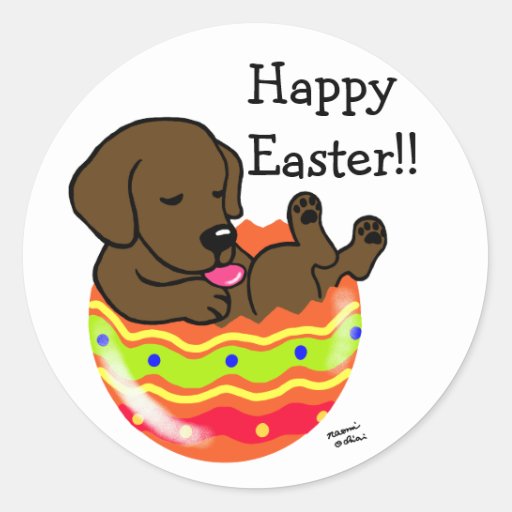 Easter Egg Chocolate Labrador Puppy Cartoon Classic Round Sticker 
