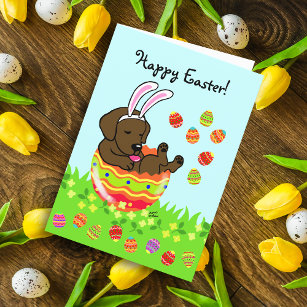 Easter Egg Chocolate Labrador Puppy Cartoon Holiday Card