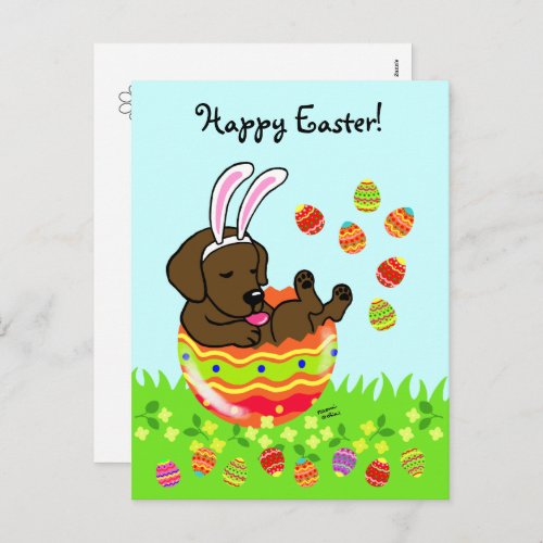 Easter Egg Chocolate Labrador Puppy Cartoon Holiday Postcard