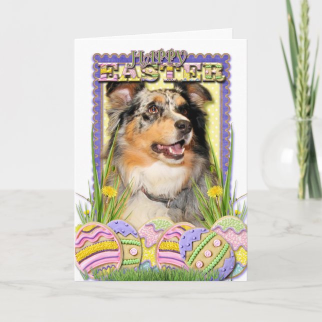 Easter Egg Cookies - Australian Shepherd Holiday Card (Front)