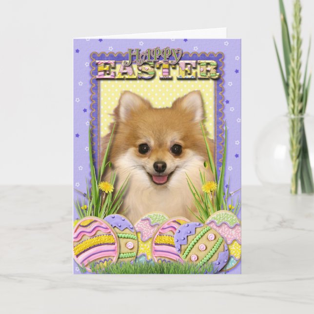 Easter Egg Cookies - Pomeranian Holiday Card (Front)