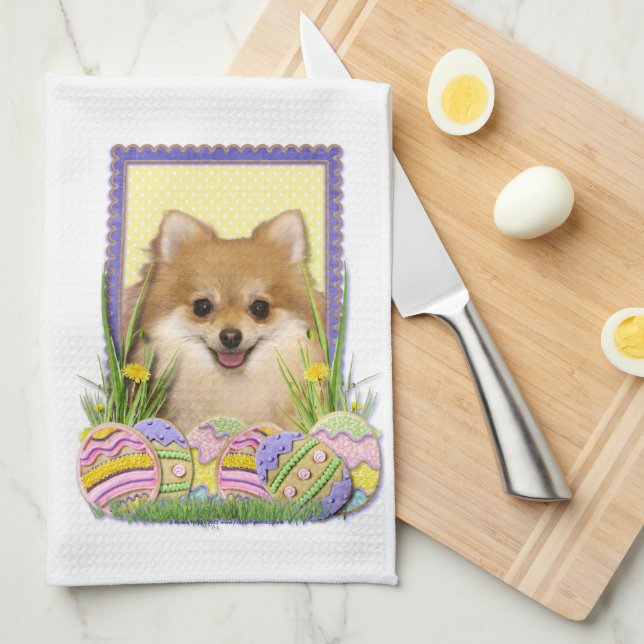 Easter Egg Cookies - Pomeranian Kitchen Towel (Quarter Fold)