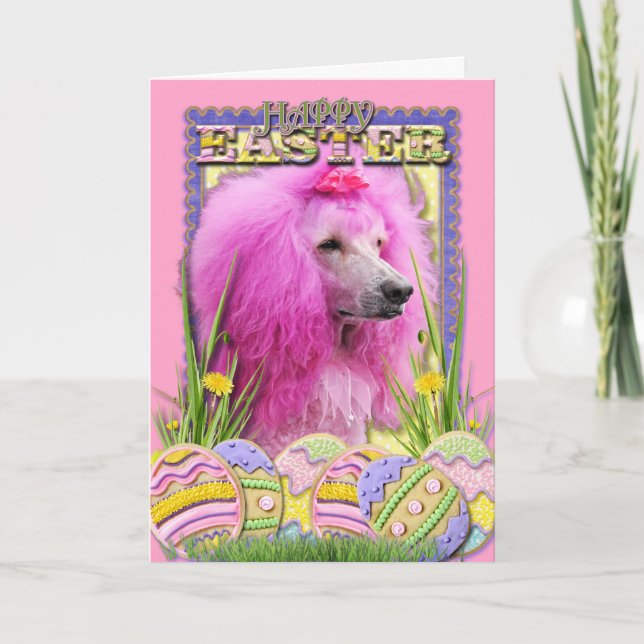 Easter Egg Cookies - Poodle - Pink Holiday Card (Front)