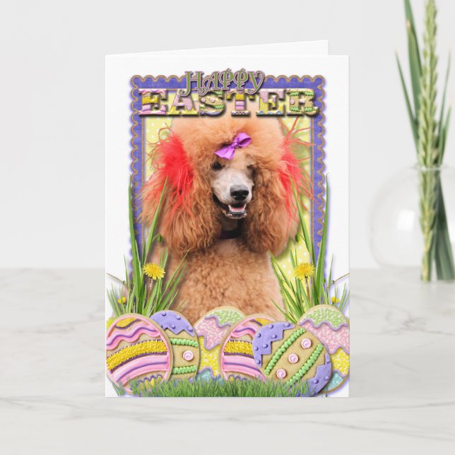 Easter Egg Cookies - Poodle - Red Holiday Card (Front)
