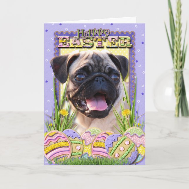 Easter Egg Cookies - Pug Holiday Card (Front)