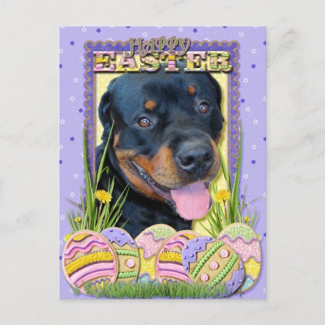 Easter Egg Cookies - Rottweiler - Harley Holiday Postcard (Front)