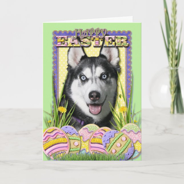 Easter Egg Cookies - Siberian Husky Holiday Card (Front)