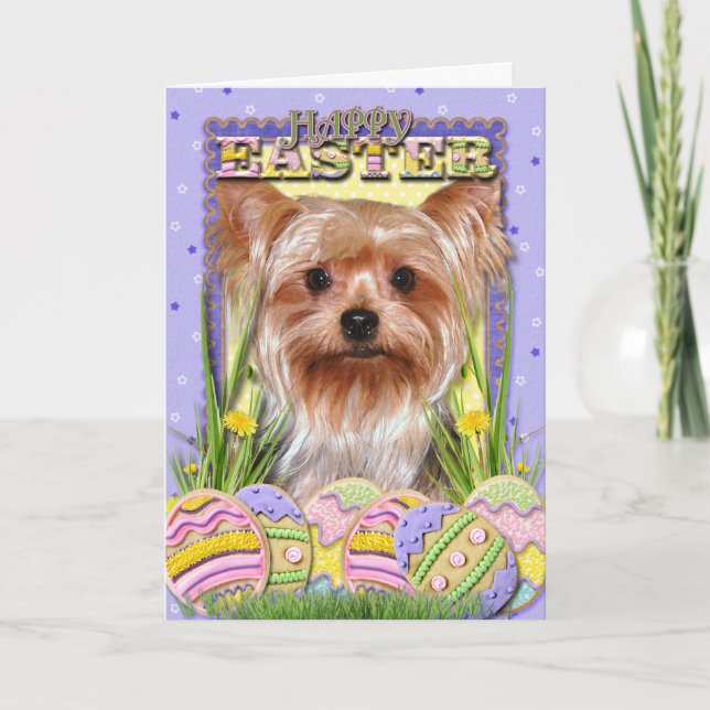 Easter Egg Cookies - Yorkshire Terrier Holiday Card (Front)