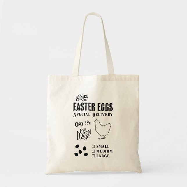 Easter Egg Delivery Tote Bag, Egg Receipt, Vintage Bag (Front)
