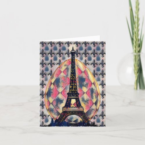 Easter Egg Eiffel Tower Paris Fleur_de_lis Holiday Card