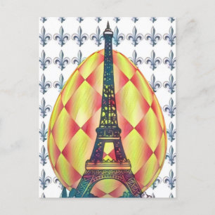 Easter Egg Eiffel Tower, Paris Fleur-de-lis Holiday Postcard