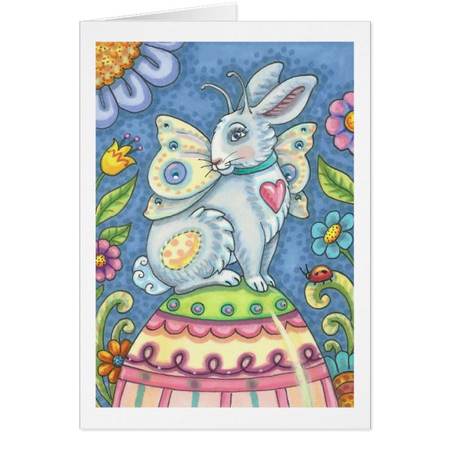 EASTER EGG FAIRY, BUNNY RABBIT GREETING CARD Verse (Front)