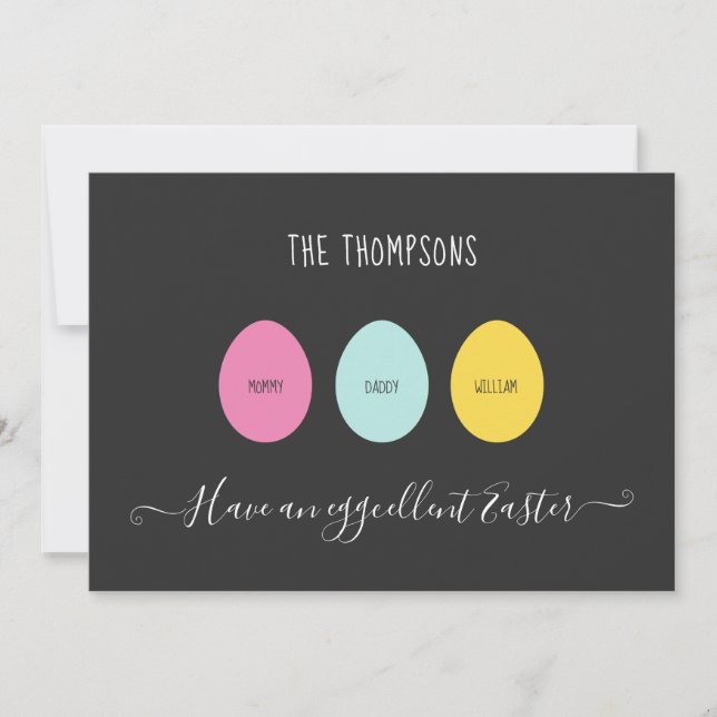 Easter Egg Family of 3 Eggcellent Holiday Card (Front)