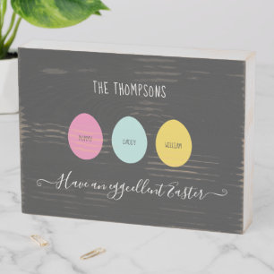Easter Egg Family of 3 Eggcellent Wooden Box Sign