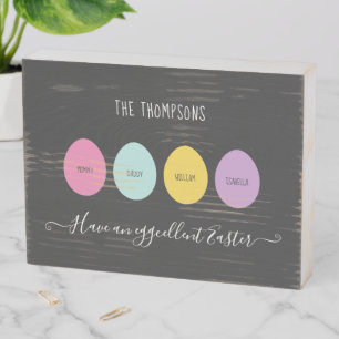 Easter Egg Family of 4 Eggcellent Wooden Box Sign
