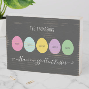 Easter Egg Family of 5 Eggcellent Wooden Box Sign