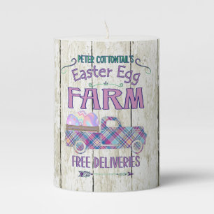 Easter Egg Farm Antique Truck Plaid Sign Pillar Candle