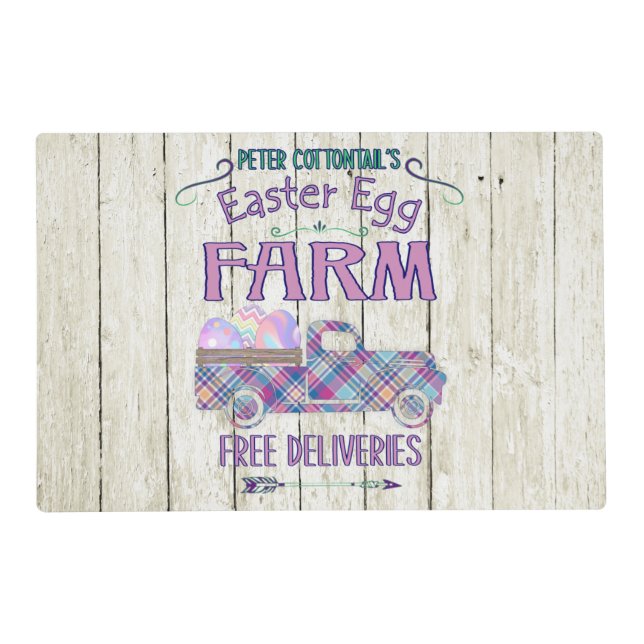 Easter Egg Farm Antique Truck Plaid Sign Placemat (Front)