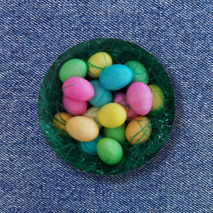 Easter Egg Faux Grass Nest Vintage Photo Button