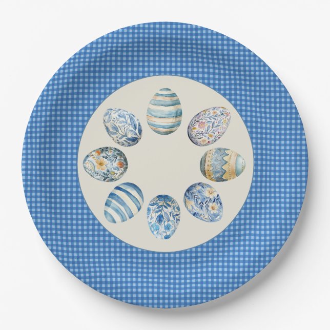 Easter Egg gingham Paper Plates (Front)