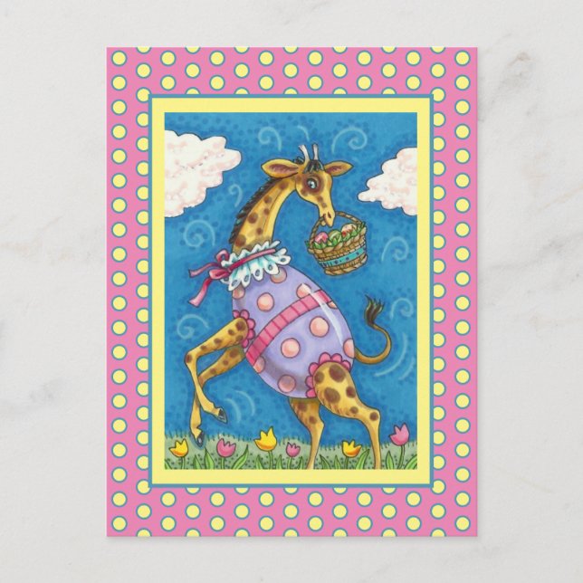EASTER EGG GIRAFFE & SPRING TULIPS Cute Holiday Postcard (Front)