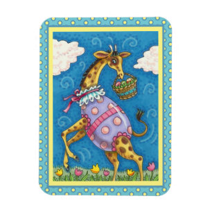 EASTER EGG GIRAFFE & SPRING TULIPS Cute Magnet