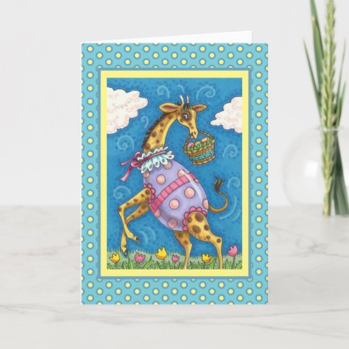 EASTER EGG GIRAFFE  SPRING TULIPS Verse Holiday Card