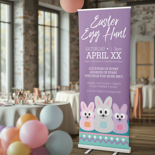Easter Egg Hunt Advertisement - Cute Bunny Rabbits Retractable Banner (Easter Egg Hunt Advertisement Banner)