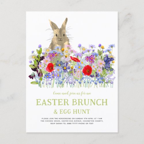 Easter Egg Hunt and Bruch Cute Bunny Floral Invitation Postcard
