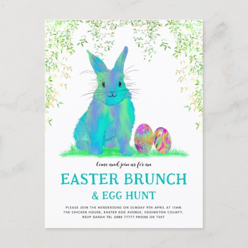 Easter Egg Hunt and Brunch Blue Bunny Invitation Postcard