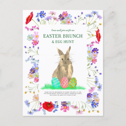 Easter Egg Hunt and Brunch Bunny Boho Floral Invitation Postcard