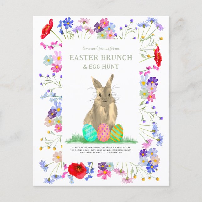 Easter Egg Hunt and Brunch Bunny Floral Budget  Flyer (Front)