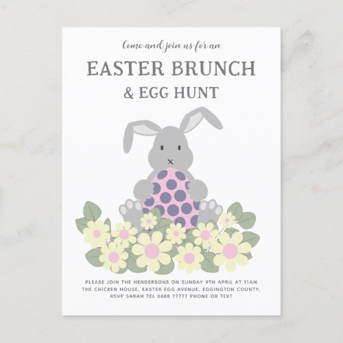 Easter Egg Hunt and Brunch Bunny Floral Invitation Postcard