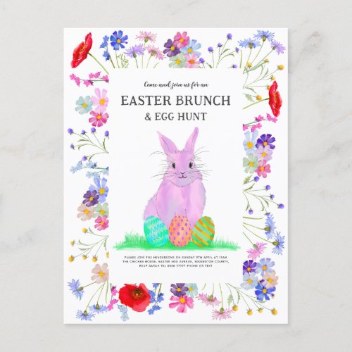 Easter Egg Hunt and Brunch Bunny Floral Invitation Postcard