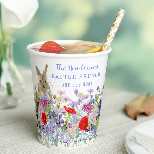 Easter Egg Hunt and Brunch Bunny Floral Paper Cups (Easter brunch and egg hunt bunny and wildflowers custom paper cups)