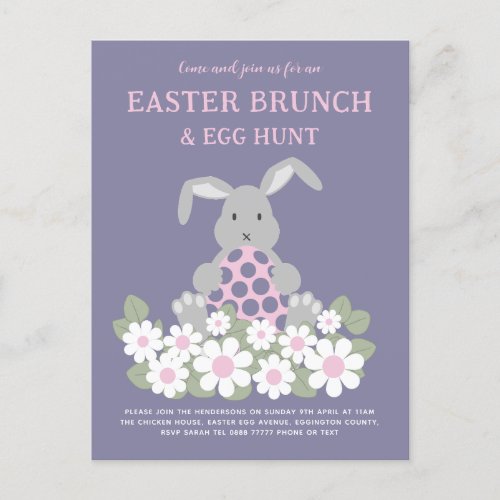 Easter Egg Hunt and Brunch Bunny Pink Floral Invitation Postcard