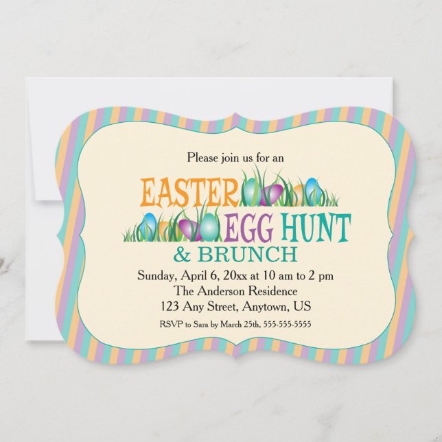 Easter Egg Hunt and Brunch, Colorful Eggs Invitation (Front)