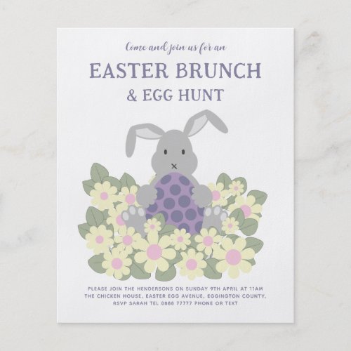 Easter Egg Hunt and Brunch Cute Bunny Floral Flyer