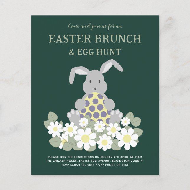 Easter Egg Hunt and Brunch Cute Bunny Floral Flyer (Front)