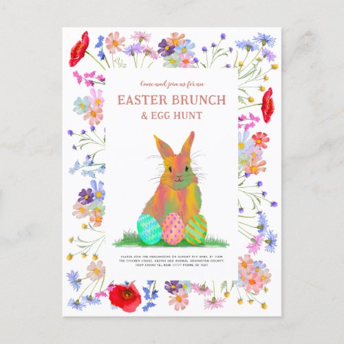 Easter Egg Hunt and Brunch Floral Bunny Invitation Postcard