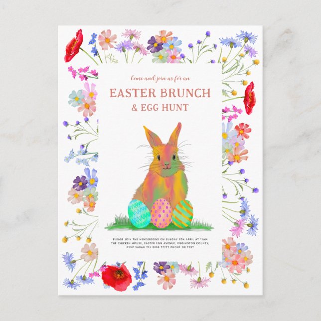 Easter Egg Hunt and Brunch Floral Bunny Invitation Postcard (Front)