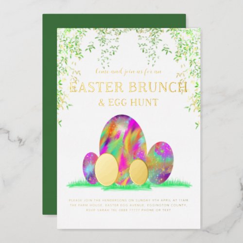 Easter Egg Hunt and Brunch Watercolor Gold Foil Invitation