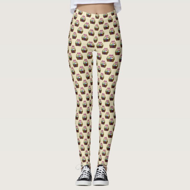 Easter Egg Hunt Basket with Pastel Eggs Pattern Leggings (Front)