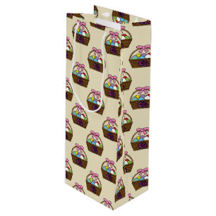 Easter Egg Hunt Basket with Pastel Eggs Pattern Wine Gift Bag