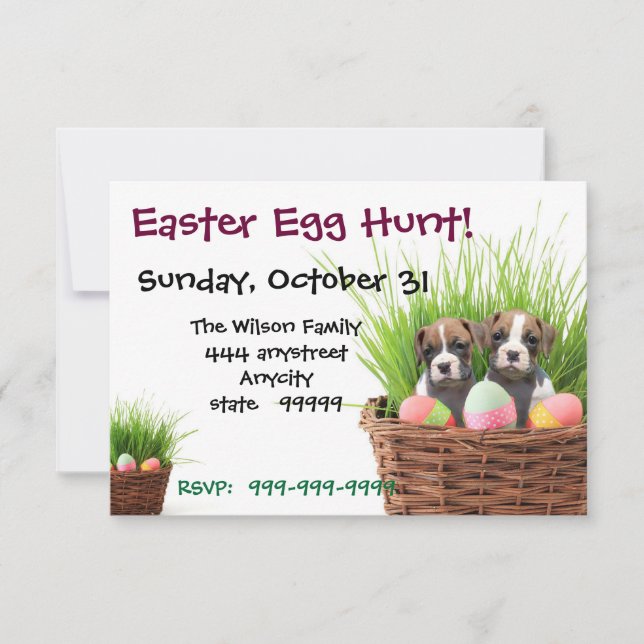 Easter Egg Hunt Boxer Dog party invitation (Front)