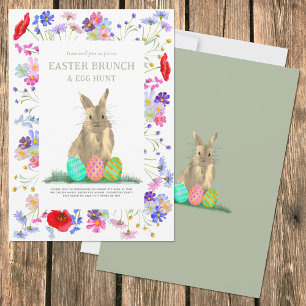 Easter Egg Hunt Brunch Bunny Floral Sage Green Invitation