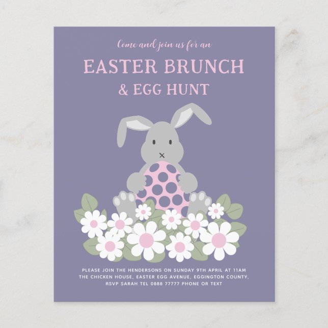 Easter Egg Hunt Brunch Bunny Pink Floral Budget Flyer (Front)